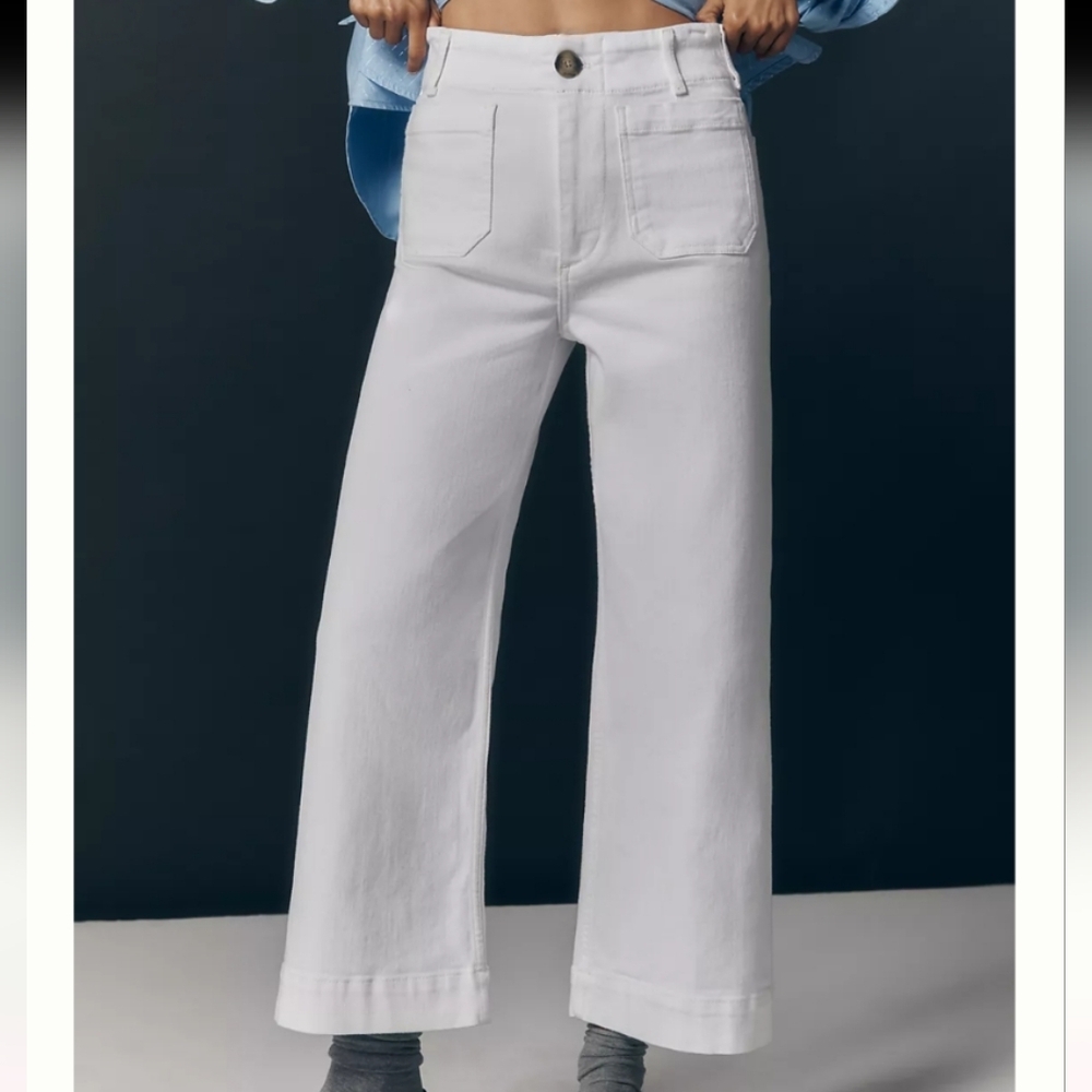 MAEVE ANTHROPOLOGIE the colette crop pant linen blend in blue - size 22W - Picture 1 of 11